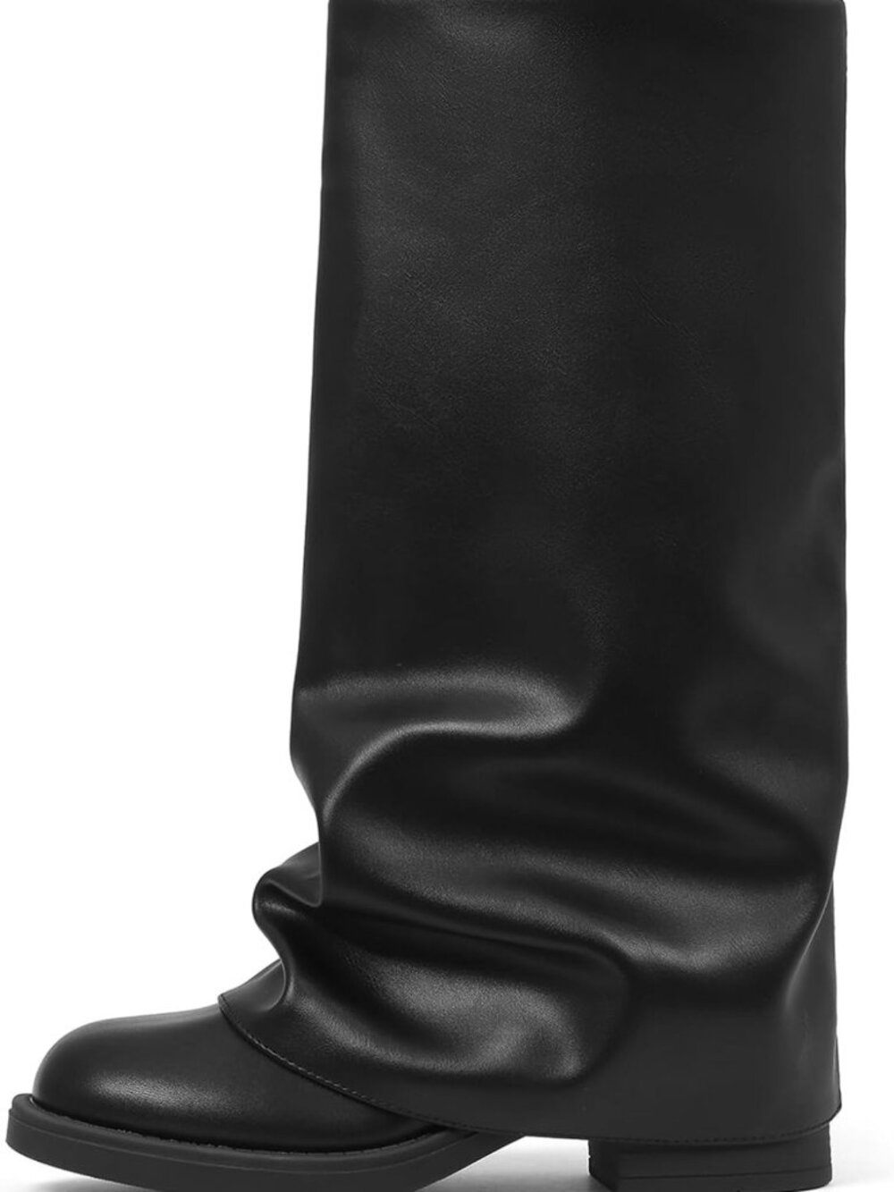 Slouchy Wide Calf Fold Over Platform Boots | Chunky Stacked Mid Calf Biker Boots